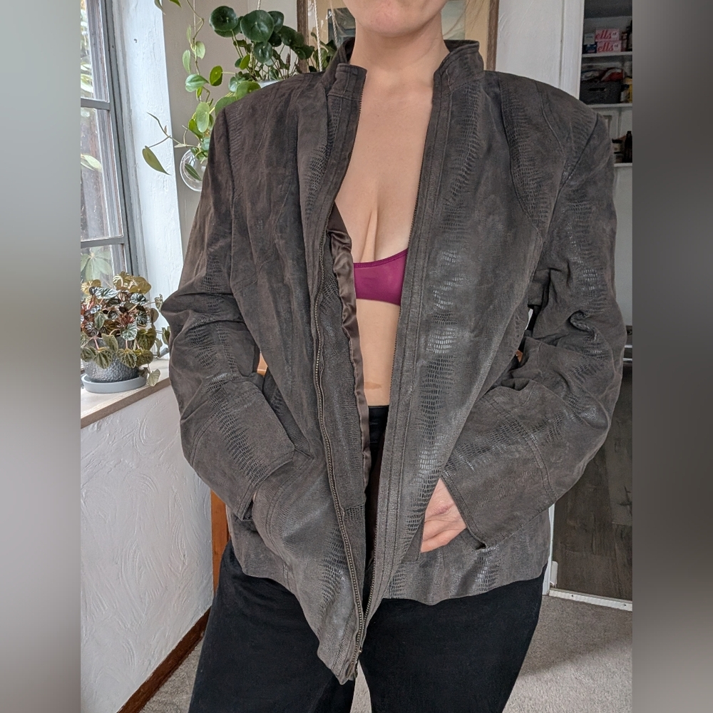 Alfani - Leather jacket - mini alligator print - full zip - 3X